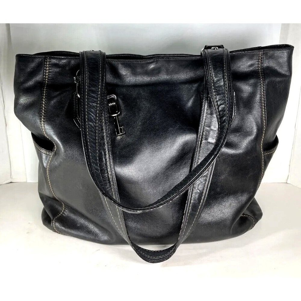 Fossil Black Faux Leather Tote Bag - Lightly Distressed